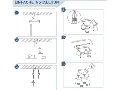 NETTLIFE Lámpara de techo LED con 4 focos, cuadrada, negra, montaje en pared ajustable, GU10, interior, metal, sin bombilla