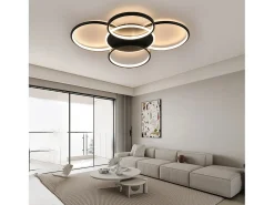 NETTLIFE Lámpara de techo LED para sala de estar regulable de 70 W con control remoto, 5 anillos, acrílico moderno blanco