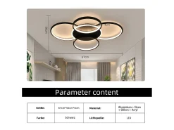 NETTLIFE Lámpara de techo LED para sala de estar regulable de 70 W con control remoto, 5 anillos, acrílico moderno blanco