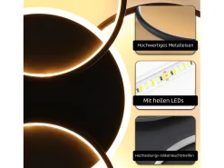 NETTLIFE Lámpara de techo LED para sala de estar regulable de 70 W con control remoto, 5 anillos, acrílico moderno blanco