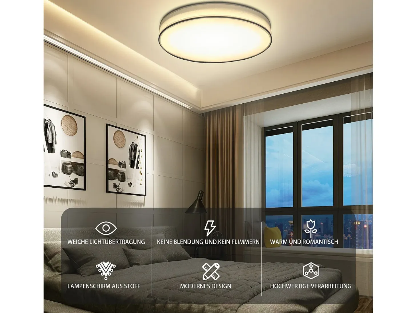 NETTLIFE Lámpara de Techo LED 38 CM Regulable con Control Remoto Lámpara de Techo de Tela Moderna Redonda Blanca para Sala de Estar Dormitorio Pasillo