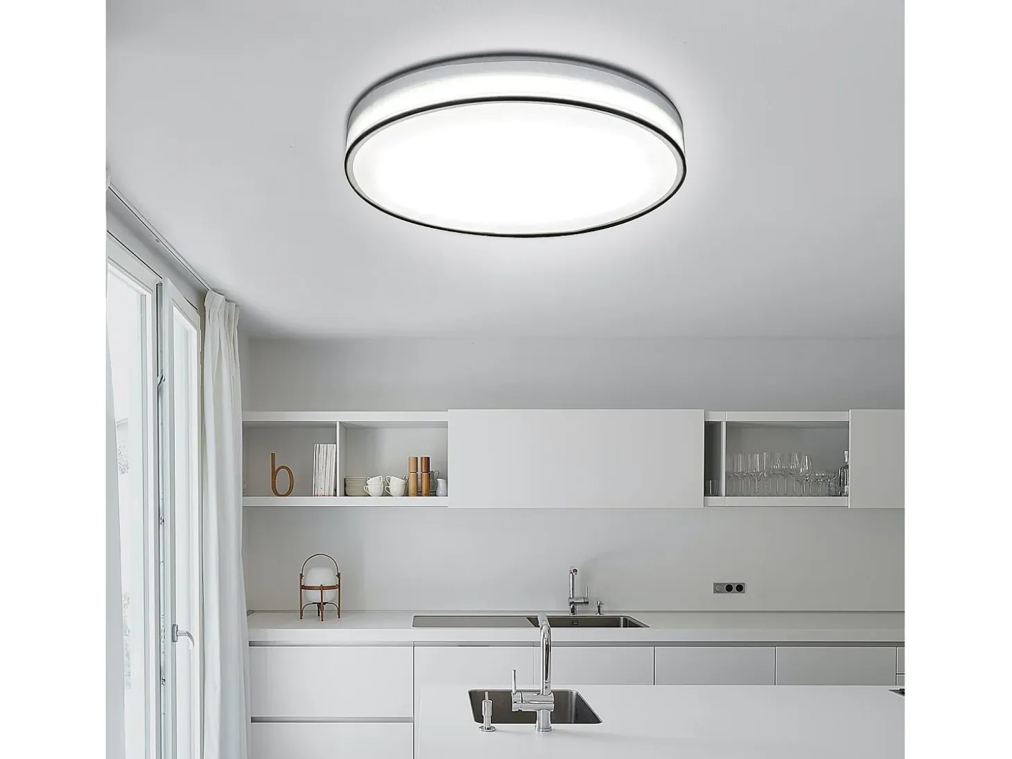 NETTLIFE Lámpara de Techo LED 38 CM Regulable con Control Remoto Lámpara de Techo de Tela Moderna Redonda Blanca para Sala de Estar Dormitorio Pasillo