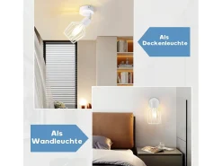 NETTLIFE Lámpara de techo E14 - Metal, lámpara industrial para corredor giratoria con giro de 350°, lámpara para pared para corredor y salón, blanca.
