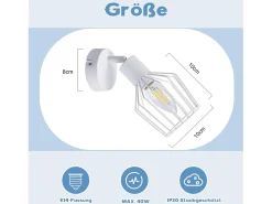 NETTLIFE Lámpara de techo E14 - Metal, lámpara industrial para corredor giratoria con giro de 350°, lámpara para pared para corredor y salón, blanca.