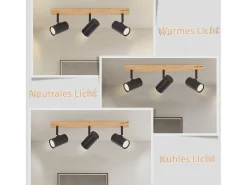 NETTLIFE Lámpara de techo Foco de techo Negro 3 llamas GU10 Madera moderna retro Metal ajustable 350°Sin bombillas