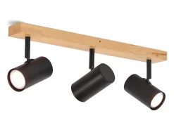 NETTLIFE Lámpara de techo Foco de techo Negro 3 llamas GU10 Madera moderna retro Metal ajustable 350°Sin bombillas