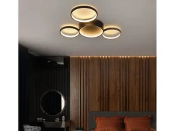 NETTLIFE Lámpara de Techo LED Negro Cálido 29W Moderna con 4 Anillos Lámpara de Diseño Lámpara Decorativa para Dormitorio para Habitación Infantil