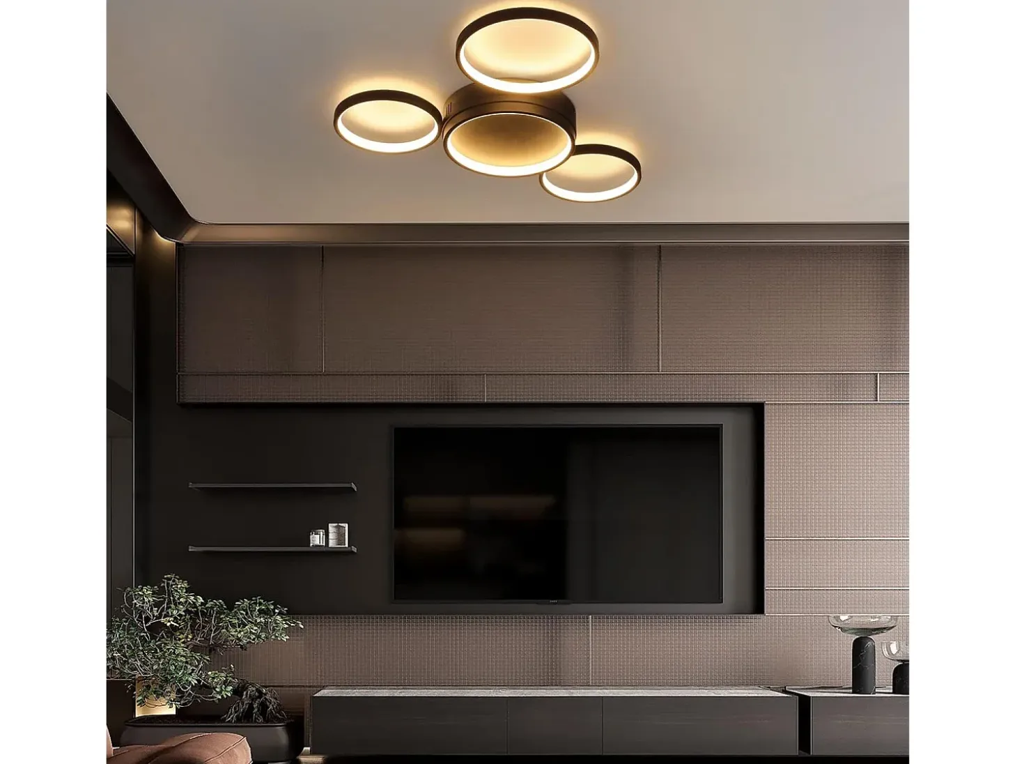 NETTLIFE Lámpara de Techo LED Negro Cálido 29W Moderna con 4 Anillos Lámpara de Diseño Lámpara Decorativa para Dormitorio para Habitación Infantil