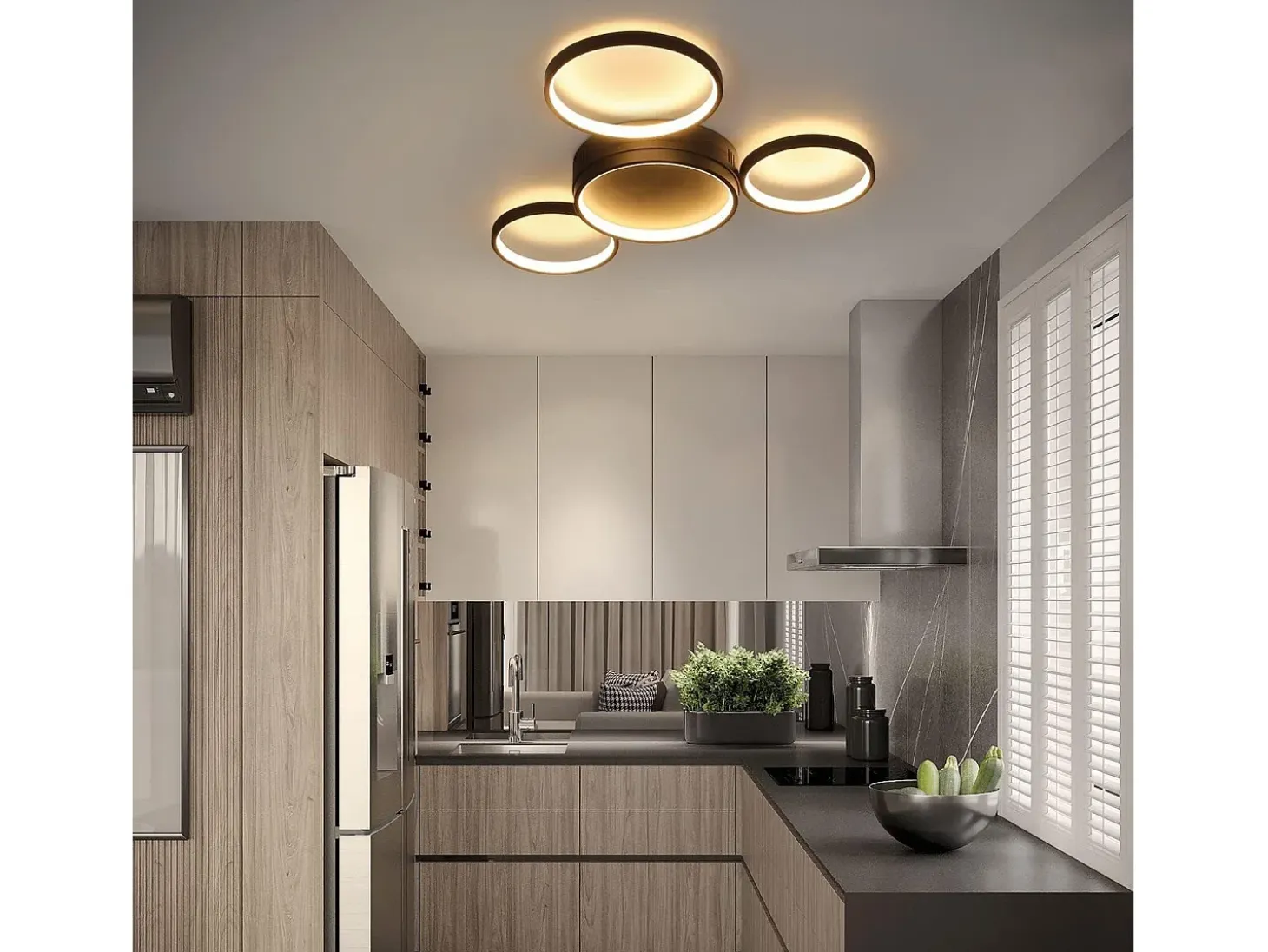 NETTLIFE Lámpara de Techo LED Negro Cálido 29W Moderna con 4 Anillos Lámpara de Diseño Lámpara Decorativa para Dormitorio para Habitación Infantil