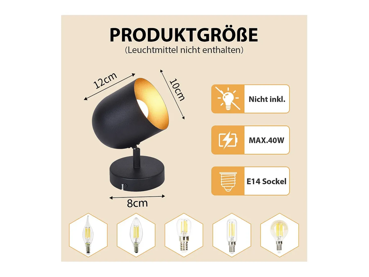 NETTLIFE Lámpara de techo E14 Foco de techo Dorado Negro Lámpara de pasillo industrial vintage