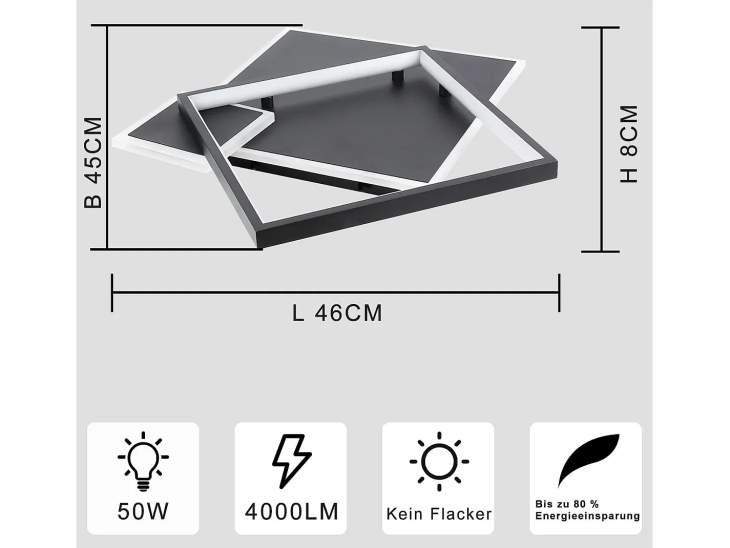 NETTLIFE Lámpara de Techo LED Negra Regulable 50W Lámpara de Salón de Diseño Moderno con Control Remoto de Metal para Comedor Cocina Dormitorio