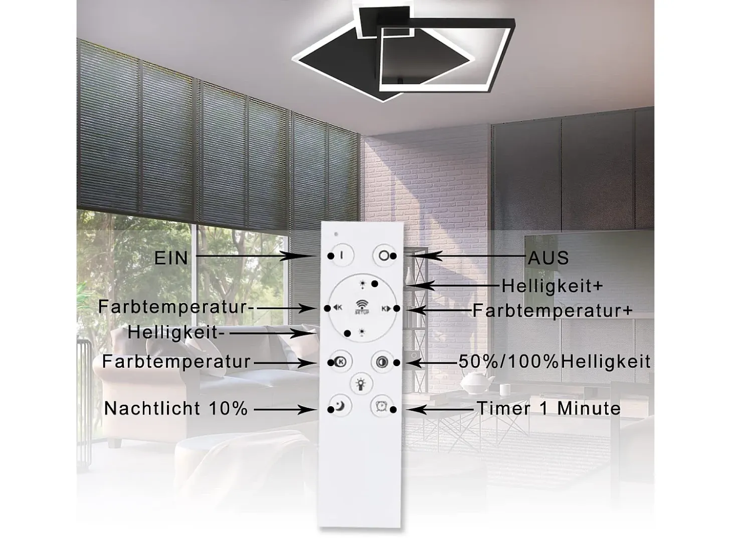 NETTLIFE Lámpara de Techo LED Negra Regulable 50W Lámpara de Salón de Diseño Moderno con Control Remoto de Metal para Comedor Cocina Dormitorio