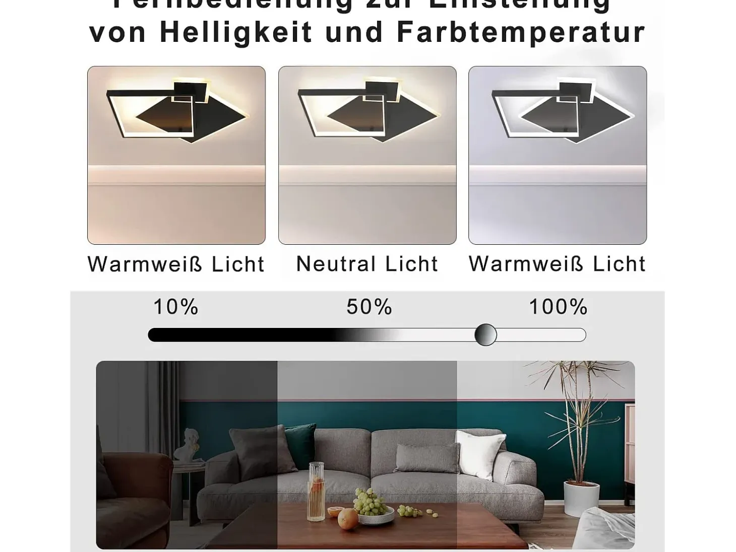 NETTLIFE Lámpara de Techo LED Negra Regulable 50W Lámpara de Salón de Diseño Moderno con Control Remoto de Metal para Comedor Cocina Dormitorio