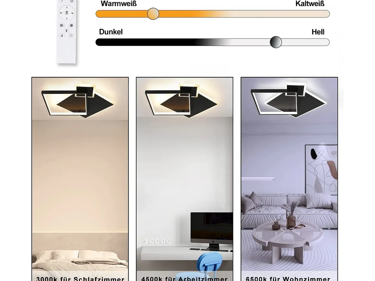NETTLIFE Lámpara de Techo LED Negra Regulable 50W Lámpara de Salón de Diseño Moderno con Control Remoto de Metal para Comedor Cocina Dormitorio