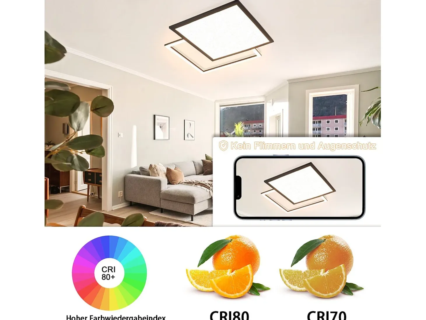 NETTLIFE Lámpara de Techo LED 46W Sala de Estar Lámpara de Moderna Regulable Negra con Diseño de Cielo Estrellado para Dormitorio Estudio Hotel