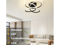 NETTLIFE Lámpara de techo LED para pasillo, color negro, diseño moderno, regulable, con mando a distancia, para cocina, 44 W