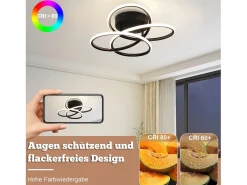 NETTLIFE Lámpara de techo LED para pasillo, color negro, diseño moderno, regulable, con mando a distancia, para cocina, 44 W
