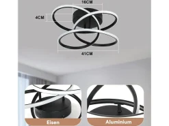 NETTLIFE Lámpara de techo LED para pasillo, color negro, diseño moderno, regulable, con mando a distancia, para cocina, 44 W