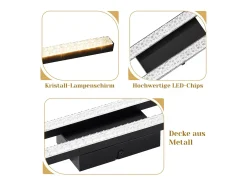 NETTLIFE Lámpara de Techo LED Negra 12W Lámpara de Metal de Cristal Moderna Luz Cálida 3000K para Dormitorio Pasillo Cocina Oficina Sala de Estar