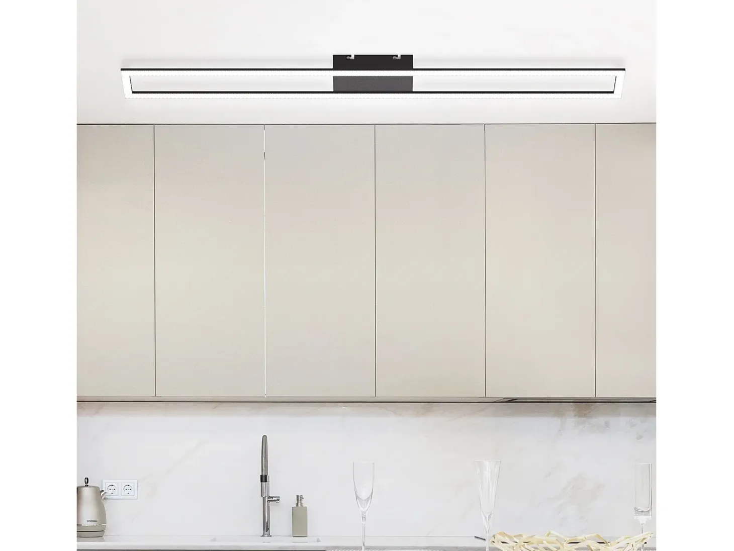 NETTLIFE Lámpara de techo para habitación LED de 40W regulable con control remoto, lámpara para salón moderna de 108 cm de largo, color negro.