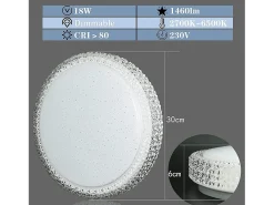 NETTLIFE Lámpara de Techo LED con Control Remoto Regulable 18W, Diámetro 30cm, Cielo Estrellado de Cristal Moderno, Adecuada para Dormitorio,