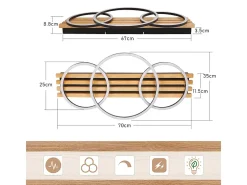 NETTLIFE Lámpara de techo LED regulable: 70 cm, lámpara de salón, 46 W, lámpara de dormitorio moderna, iluminación de techo negra con control remoto,
