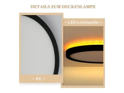 NETTLIFE Lámpara de techo LED plana negra de 22 cm y 18 W regulable para dormitorio y cocina, 3000 K - 6500 K