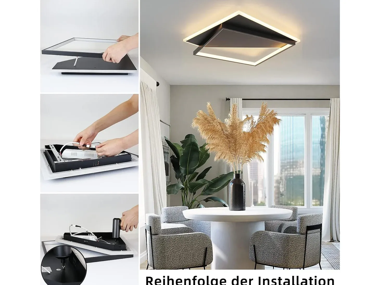 NETTLIFE Lámpara de Techo LED de Diseño Moderno 53W Negro Regulable con Control Remoto Sala de Estar para Dormitorio Cocina Pasillo Oficina
