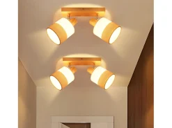 NETTLIFE Lámpara de techo LED 2 focos Lámpara de techo Lámpara de pasillo Madera E14 Vintage Ajustable 350°