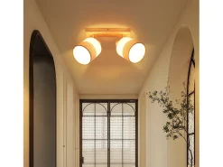 NETTLIFE Lámpara de techo LED 2 focos Lámpara de techo Lámpara de pasillo Madera E14 Vintage Ajustable 350°