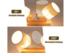 NETTLIFE Lámpara de techo LED 2 focos Lámpara de techo Lámpara de pasillo Madera E14 Vintage Ajustable 350°
