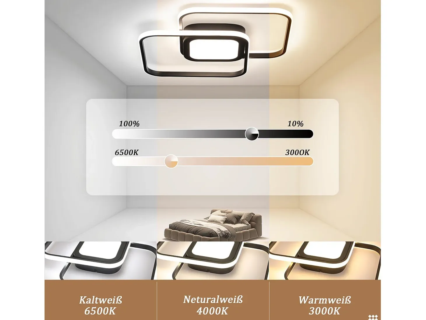 NETTLIFE Lámpara de Techo LED Metal Negro 48W Dormitorio Moderno Salón Regulable con Diseño Lámpara Infantil Cocina Comedor