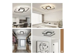 NETTLIFE Lámpara de Techo LED Metal Negro 48W Dormitorio Moderno Salón Regulable con Diseño Lámpara Infantil Cocina Comedor
