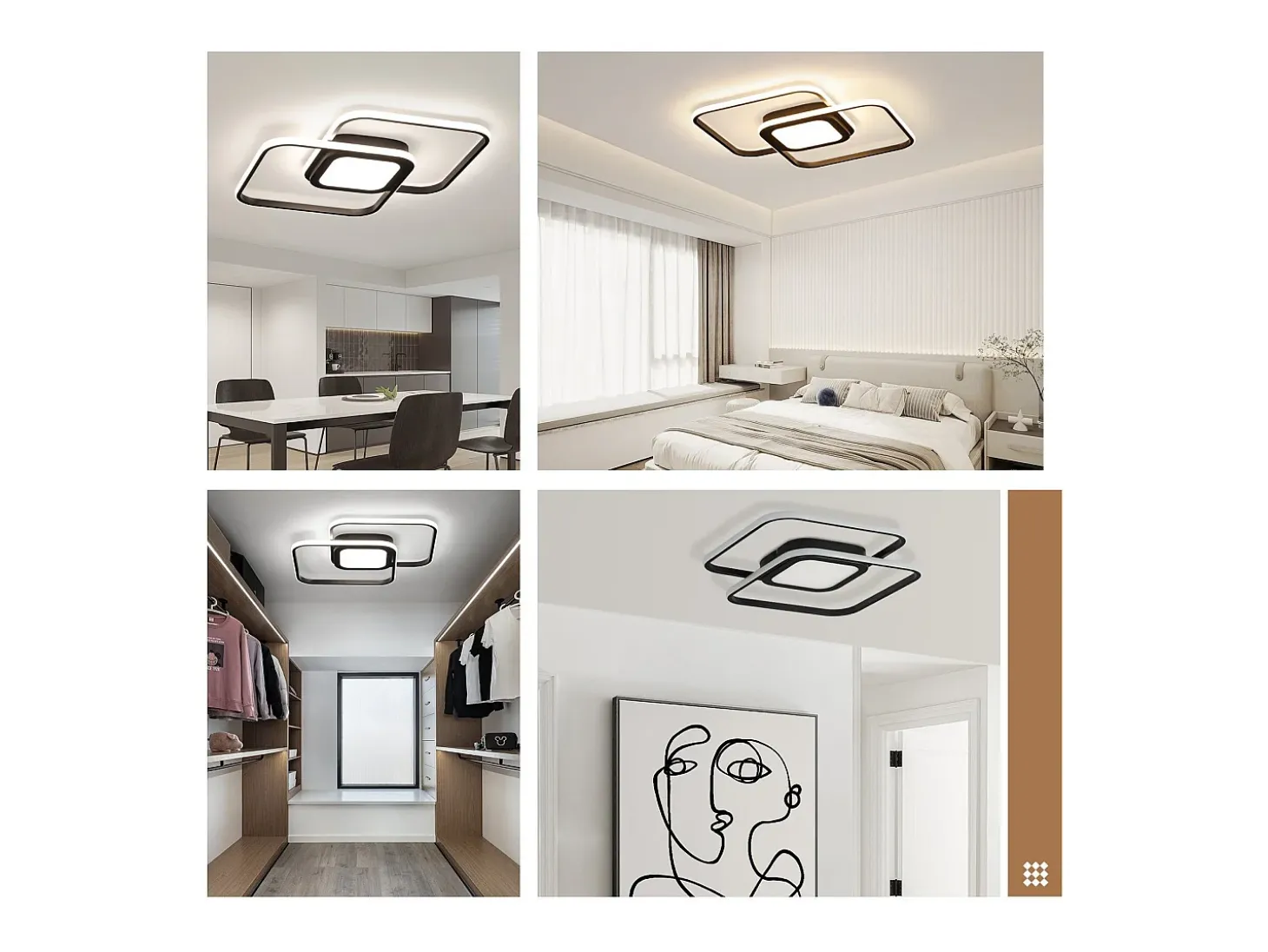 NETTLIFE Lámpara de Techo LED Metal Negro 48W Dormitorio Moderno Salón Regulable con Diseño Lámpara Infantil Cocina Comedor