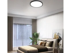 NETTLIFE Lámpara LED de techo plana para dormitorio, color negro, 18 cm, 15 W, no regulable, blanco cálido 3000 K