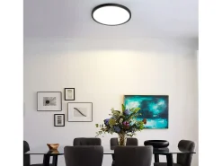 NETTLIFE Lámpara LED de techo plana para dormitorio, color negro, 18 cm, 15 W, no regulable, blanco cálido 3000 K