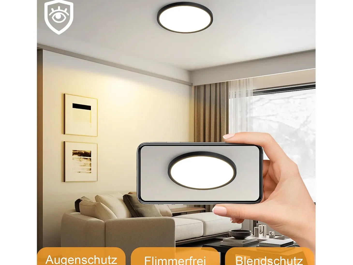 NETTLIFE Lámpara LED de techo plana para dormitorio, color negro, 18 cm, 15 W, no regulable, blanco cálido 3000 K