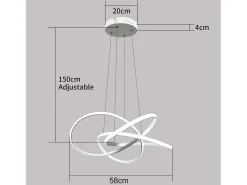 NETTLIFE Lámpara LED para salón, lámparas colgantes, mesa de comedor, blanca, 62W, regulable con mando a distancia