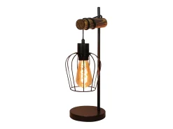 NETTLIFE Lámpara mesa retro, Noche vintage, 1 llama, Metal y madera, Negro, Casquillo E27, Interruptor incl., Bombillas no incl.