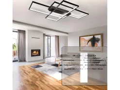 NETTLIFE Lámpara techo ajustable 100x70x8cm, 3 LED negras cuadradas, Control remoto, Iluminación acrílica 88W