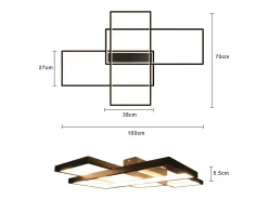 NETTLIFE Lámpara techo ajustable 100x70x8cm, 3 LED negras cuadradas, Control remoto, Iluminación acrílica 88W