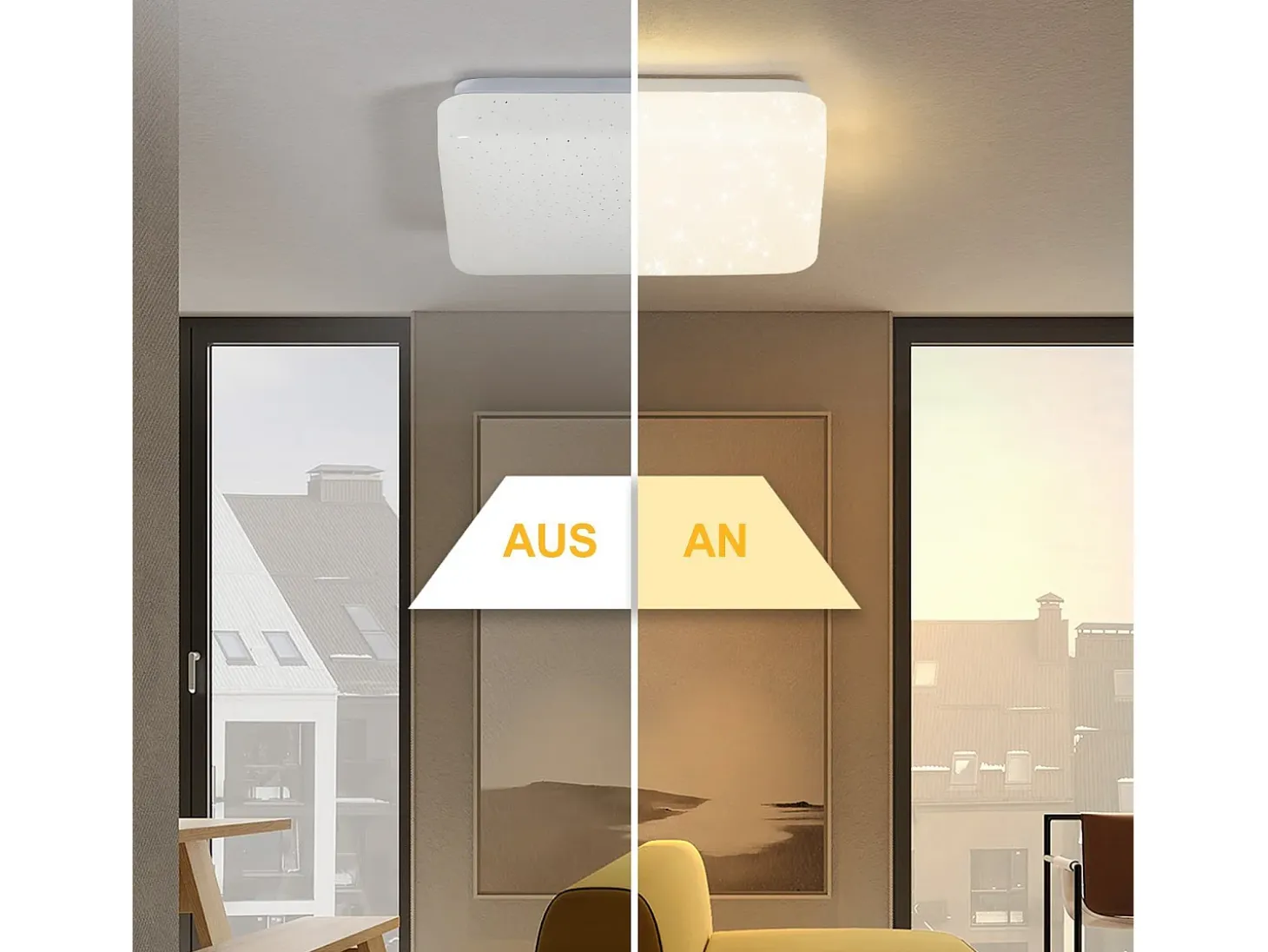 NETTLIFE Lámpara techo LED 15W, Dormitorio cielo estrellado 21cm, Blanca cálida, Estrella cuadrada, Decoración cocina, Niños, Oficina