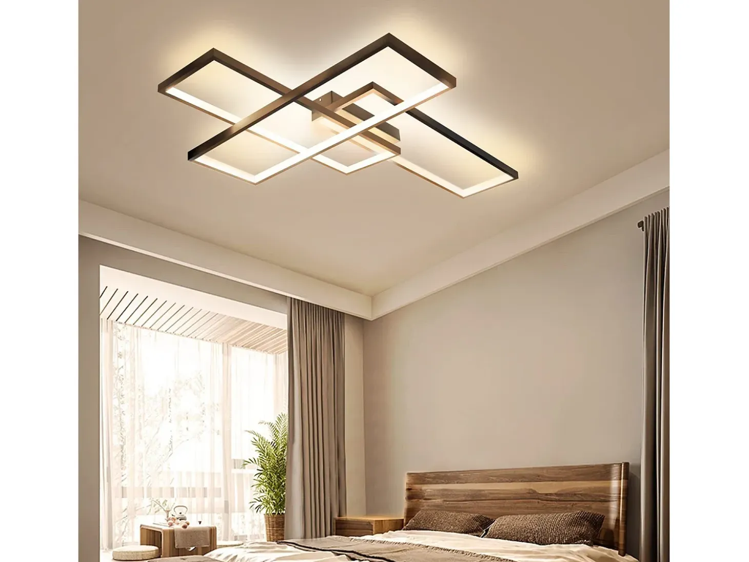 NETTLIFE Lámpara techo LED, Iluminación moderna 3 cuadrados, 67x47x10cm, Metal 35W, Pared, Negro, 3000K