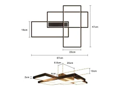 NETTLIFE Lámpara techo LED, Iluminación moderna 3 cuadrados, 67x47x10cm, Metal 35W, Pared, Negro, 3000K