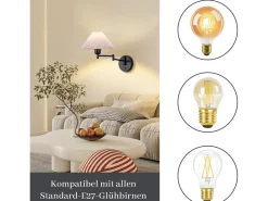 NETTLIFE Lote de 2 adhesivos, adhesivo interior vintage: Difusor E27, retroiluminación pared orientable, 40W.MAX, blanco, sin bombilla.