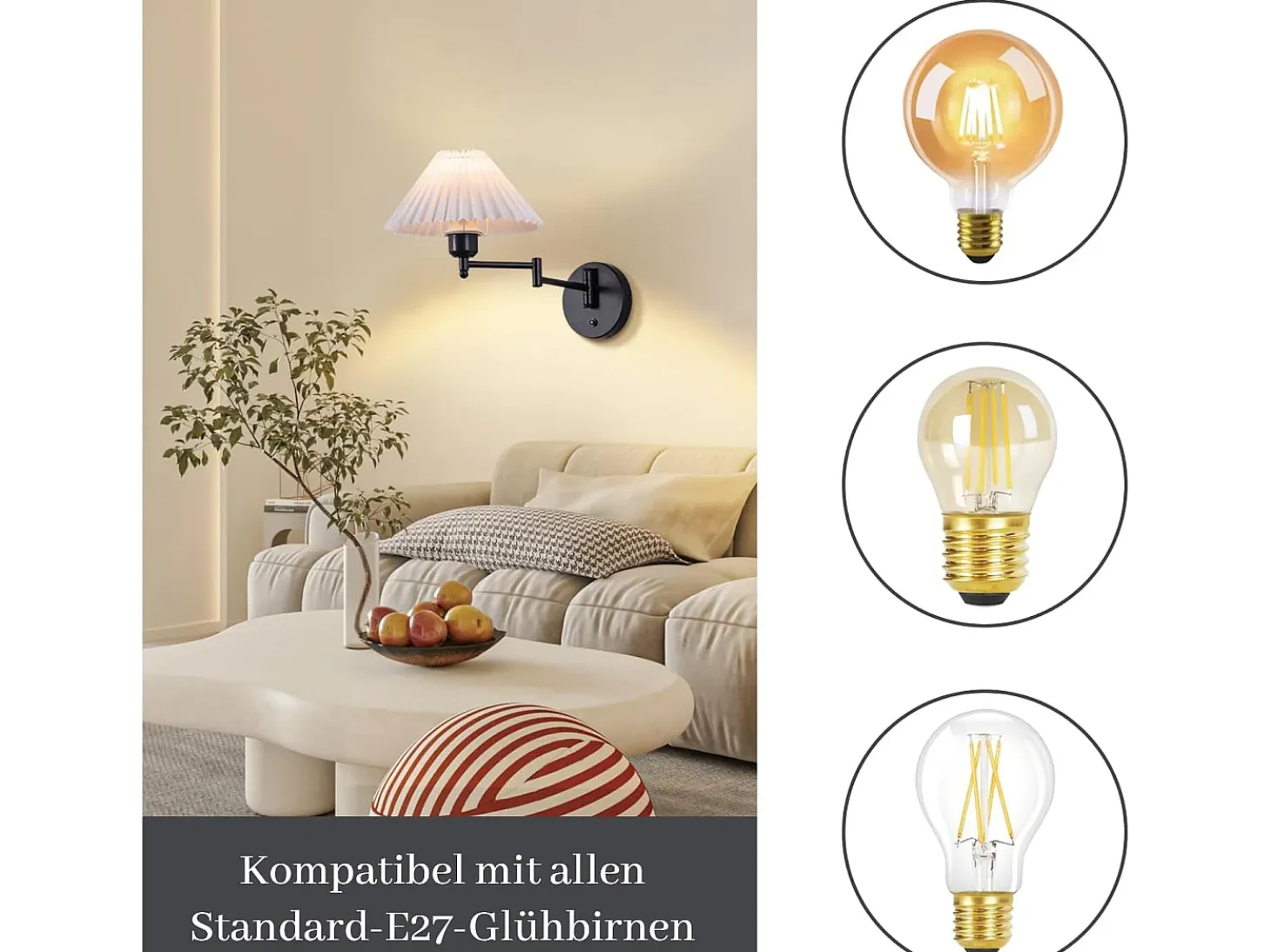 NETTLIFE Lote de 2 adhesivos, adhesivo interior vintage: Difusor E27, retroiluminación pared orientable, 40W.MAX, blanco, sin bombilla.