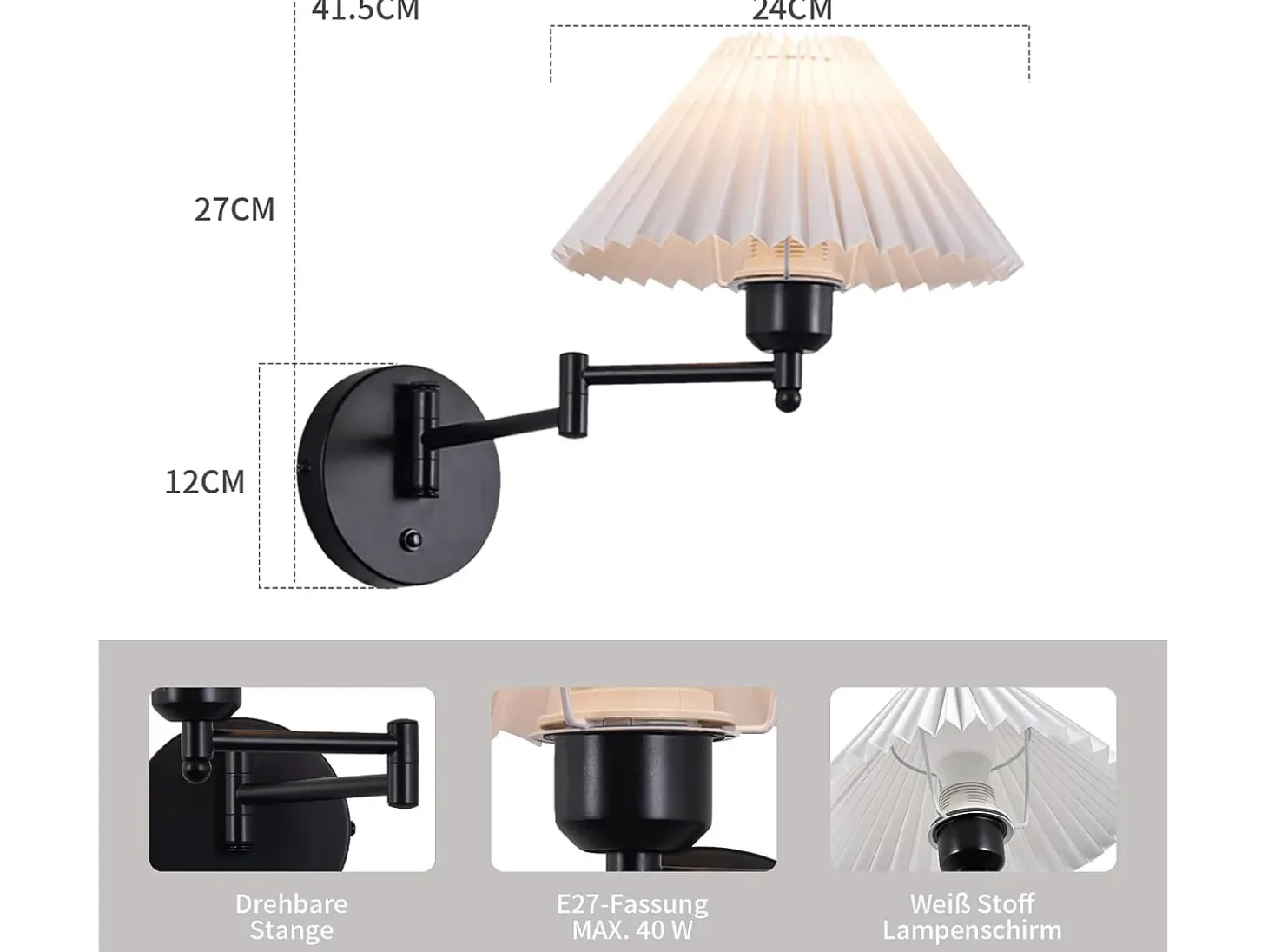 NETTLIFE Lote de 2 adhesivos, adhesivo interior vintage: Difusor E27, retroiluminación pared orientable, 40W.MAX, blanco, sin bombilla.