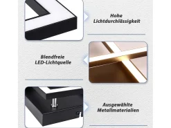 NETTLIFE luces de techo para salón, LED blanco cálido negro, 3000K, diseño moderno angular, 24W.