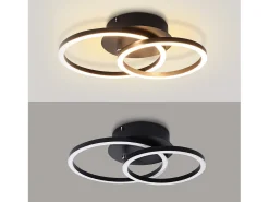 NETTLIFE Luces LED de techo, lámpara de techo de 24W, diseño moderno redondo, blanco cálido 3000K, negro, 2 anillos.