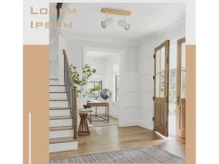 NETTLIFE Luz de techo con 2 bombillas de madera GU10, blanca, lámpara de pasillo interior moderna, con un ángulo de 350° para salón y dormitorio.